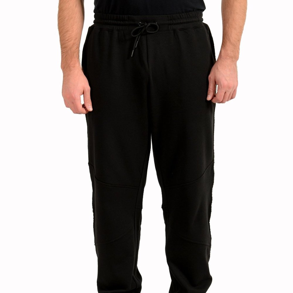 Scuderia Ferrari Men's Black "Icon Tape Sides" Fleece Track Trousers Pants